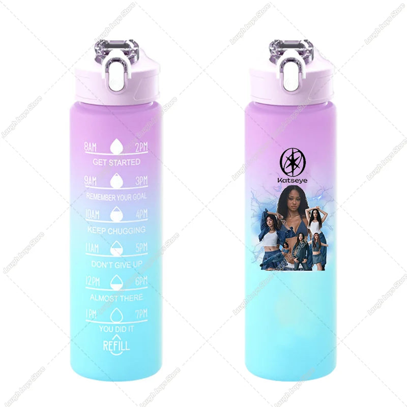 750ML Kpop Katseye Gradient Color Water Cup Popular Cartoon Print Girls Drinking Bottle Women Outdoor Portable Strawing Bottles