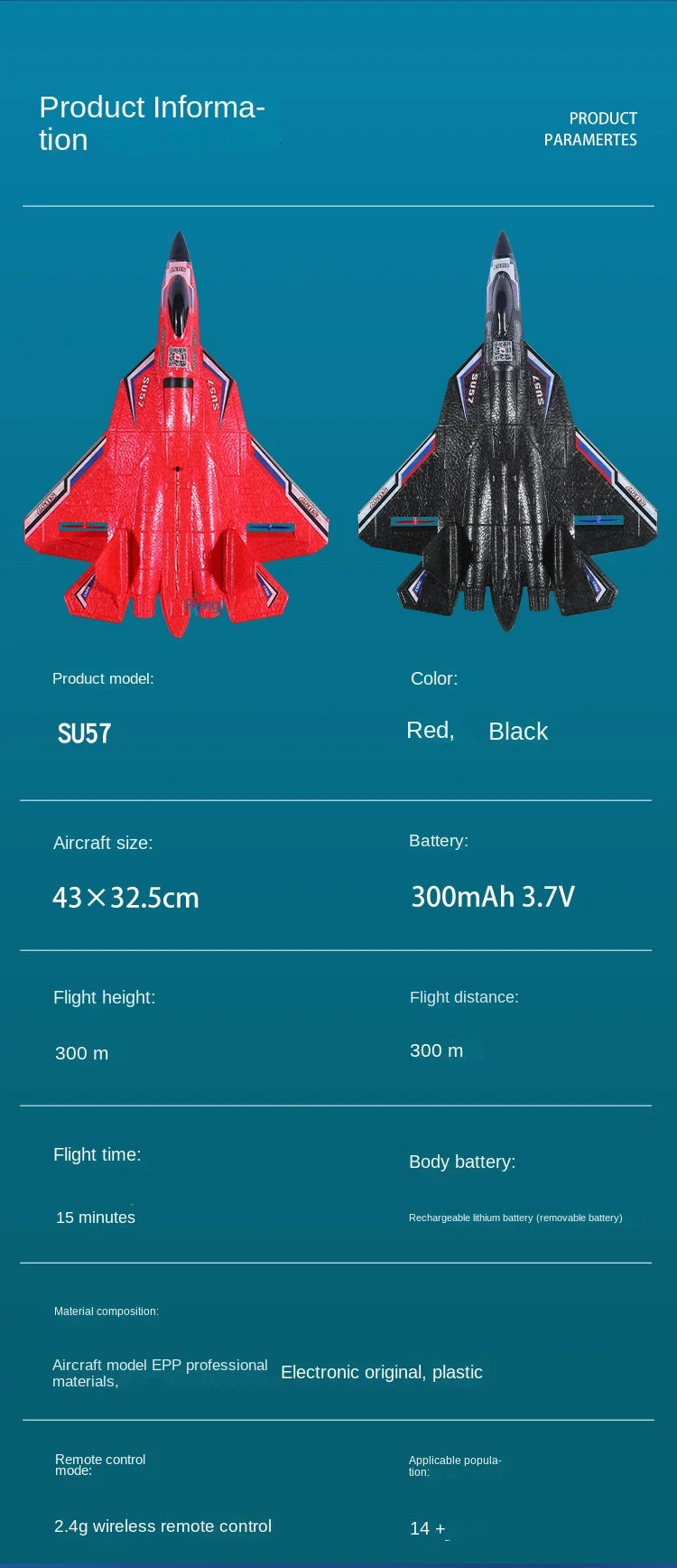 Rc Plane SU 57 Radio Controlled Airplane with Light Fixed Wing Hand Throwing Foam Electric Remote Control Plane