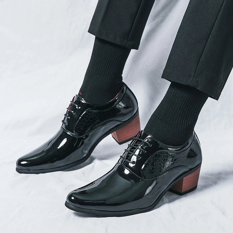Pointed High Heel Leather Shoes For Men In British Business And Casual Heightened Wedding Shoes Korean Style Shiny Hairstylist