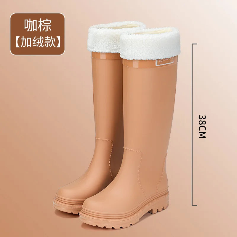 High-Tube Women's Rain Boots Fashionable Korean Style Waterproof Non-Slip Winter Snow Boots Outdoor Wear Cross-Border Popular - Free Item Weekend (50% off).