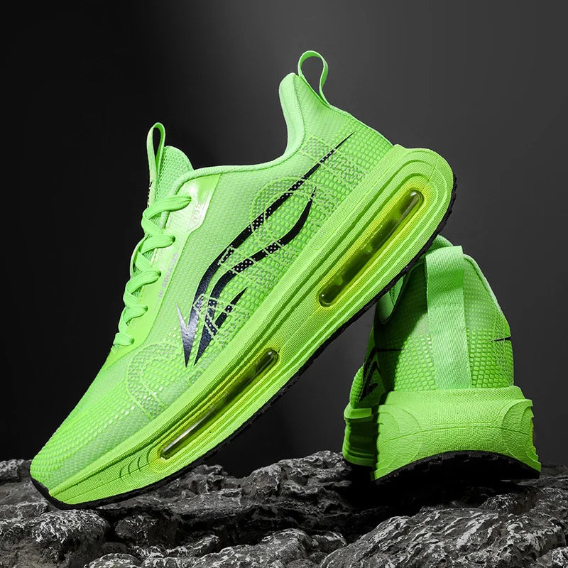 Men's Breathable Running Shoes for All Seasons - Shock-Absorbing Sole, Non-Slip Grip, Geometric Stripe Design, Suitable for Outdoor Jogging, Gym, and Casual Wear