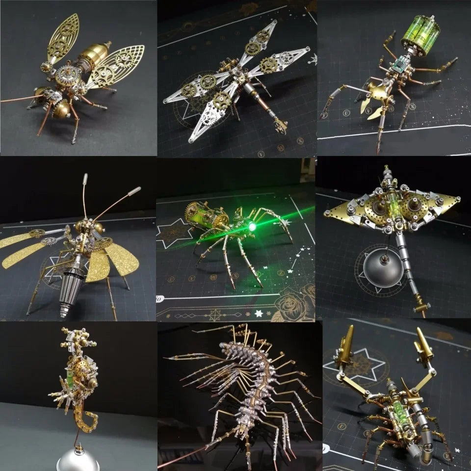Metal Assembled Insect Ocean Player Spider Dragonfly Mosquito Punk Decorative Gift 3D DIY Tight Mechanical Insect Science Museu