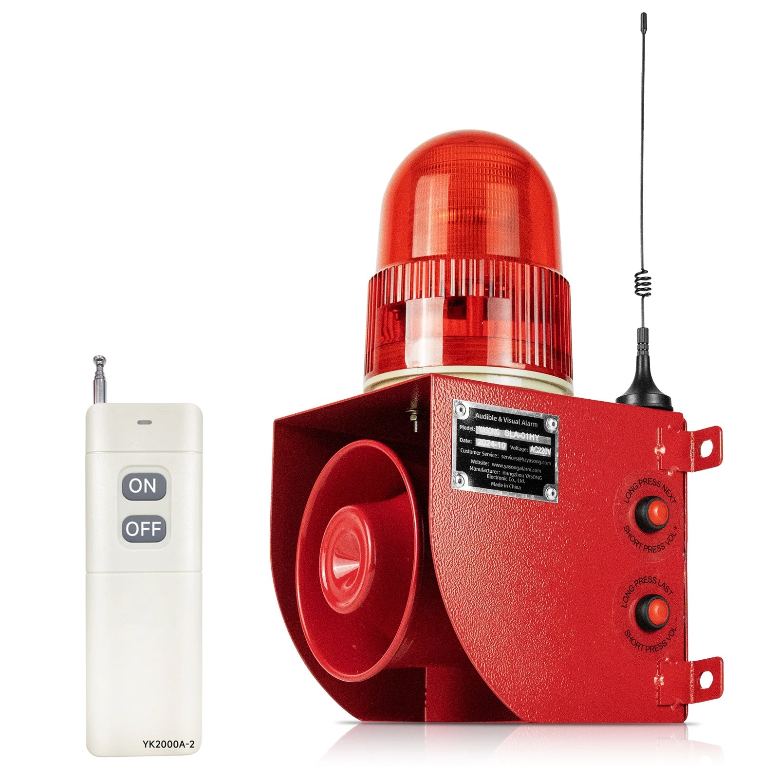 YASONG 1.2 mile Outdoor Remote Control 120dB Speaker, 12 Tones Adjustable Alarm Siren with USB Port, Strobe light