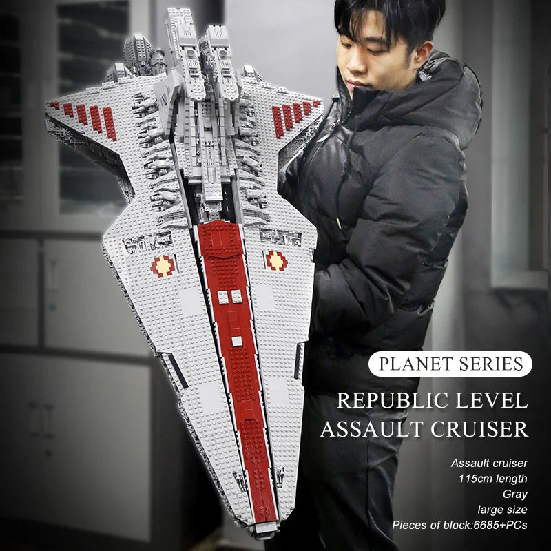 Mould King 21005 Star Plan Toys The MOC-0694 Republic Attack Cruiser Building Block MOC Starship Brick Set Kids Christmas Gift