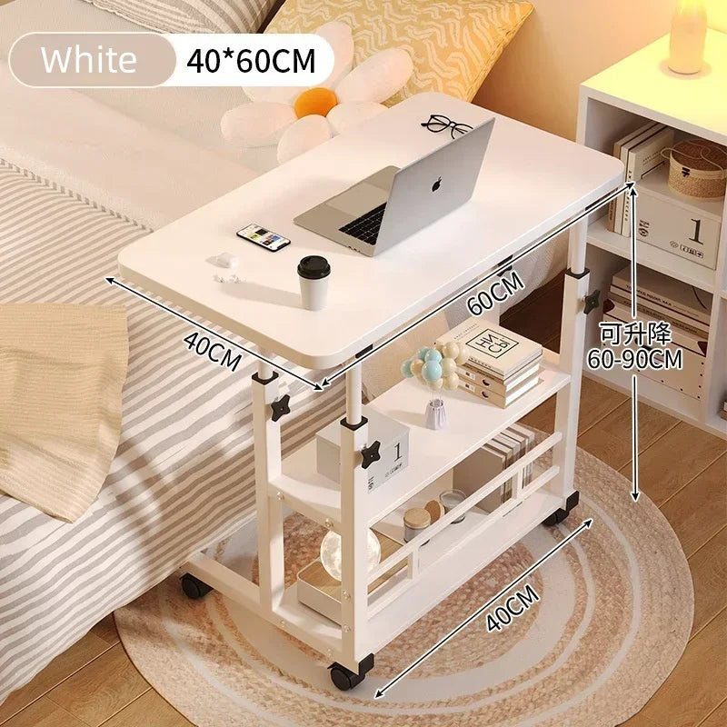 Portable Adjustable Laptop Desk with Wheels Simple Movable Bedside Computer Table Lift Study Table for Bedroom Office Home Use
