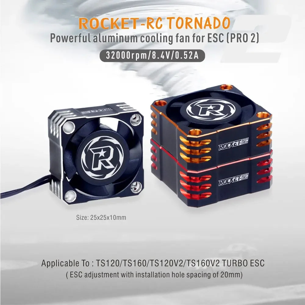 ROCKET-RC 25/30/35/40/50mm Metal Cooling Fan V2 32000/28000/21000/16000/10000RPM for 1/8 1/10 1/12 RC Car 540/550/3650 Motor ESC