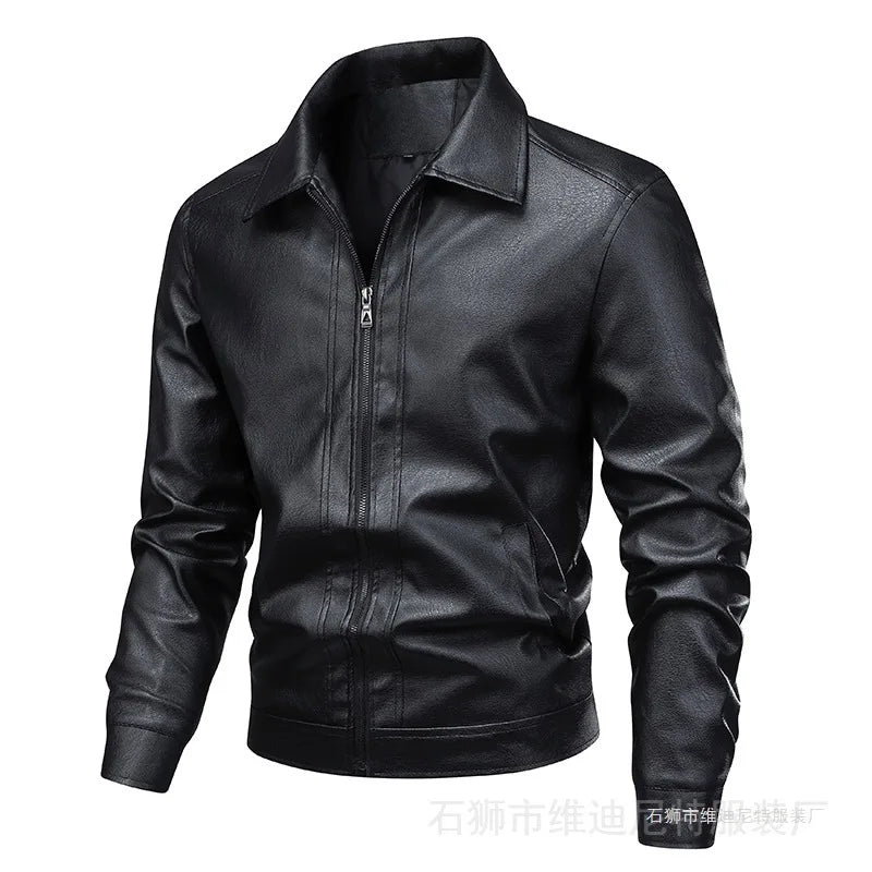 New Leather Jacket Men's Spring Men's Slim Lapel Jacket Men's Top Windproof Casual Jacket Men Motorcycle Jacket Men Clothing