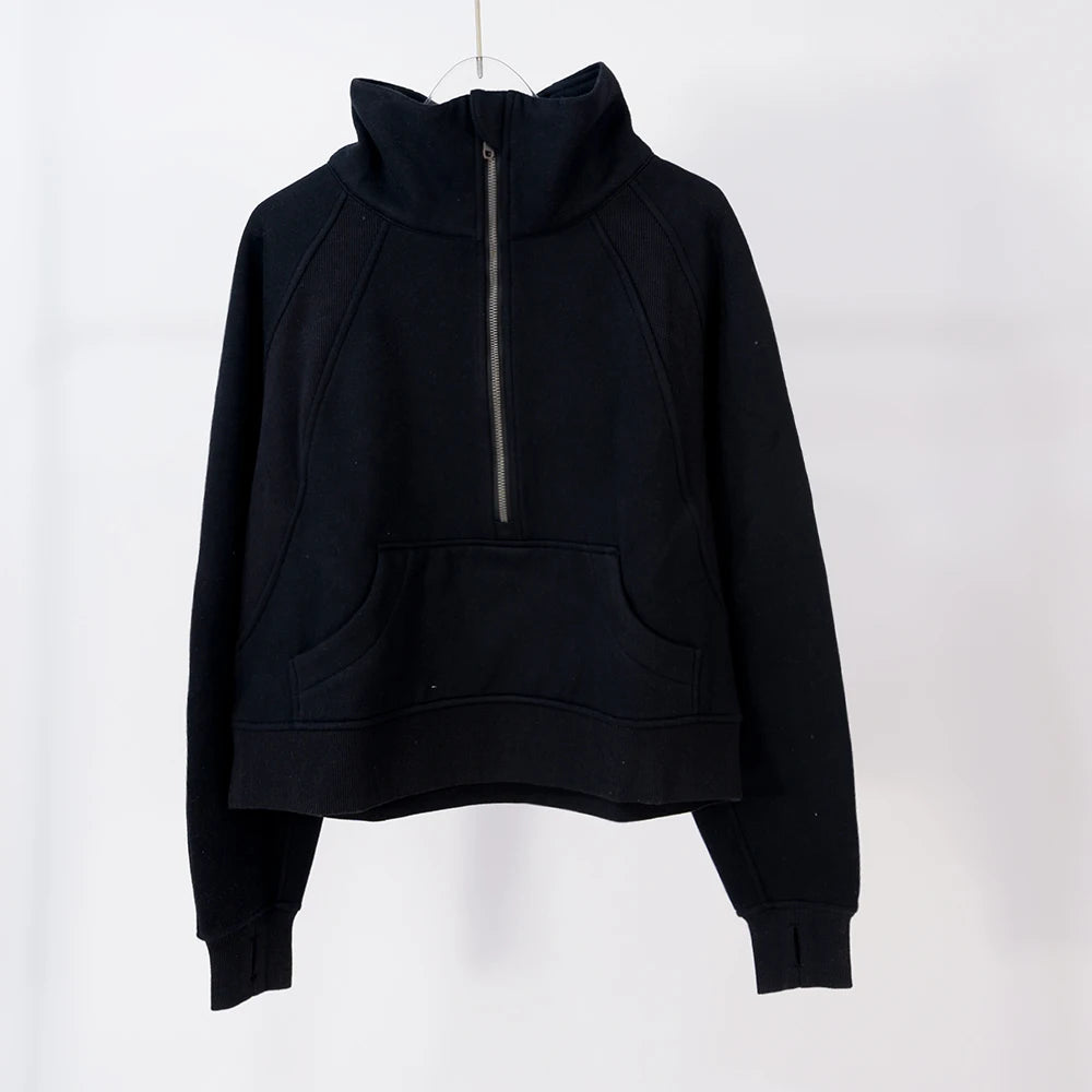 Women's large-size half-zip sweater, perfect for autumn and winter warmth, suitable for both sports and daily casual wear