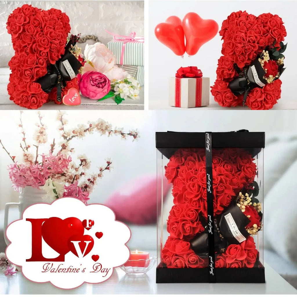 Valentines Gifts for Women,Rose Bear Birthday Mother's Day Valentine's Gifts for Her, Rose Teddy Bear with I Love You Necklace