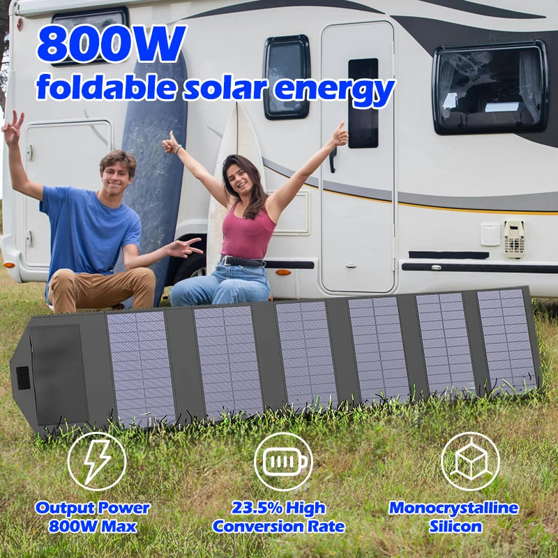 Heavy-Duty 800W Portable Solar Charger with High-Speed USB-C & USB-A Ports Ideal for Charging Power Stations Off-Grid