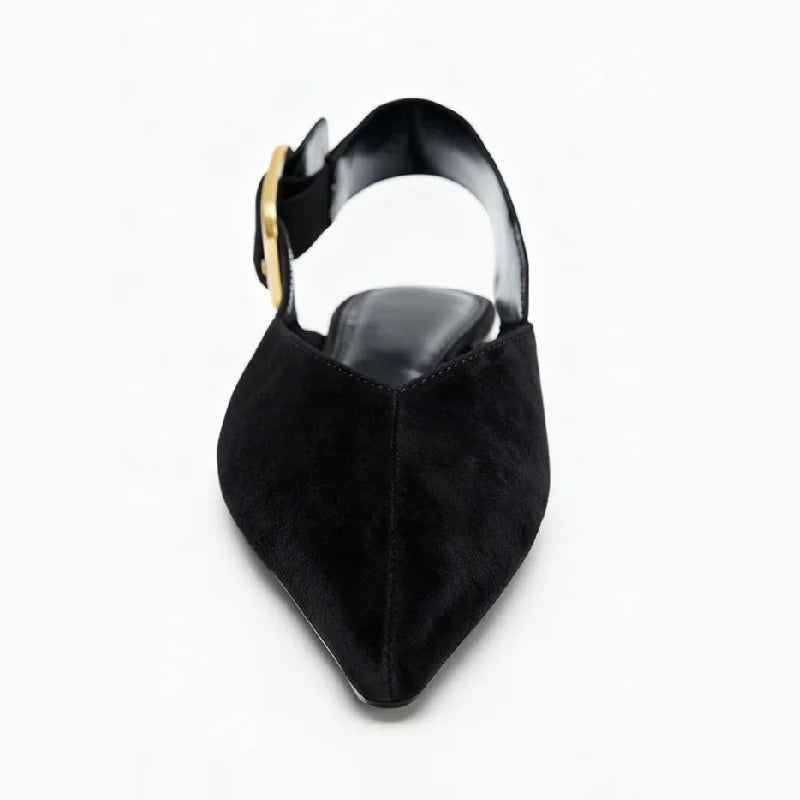 Fashion Back Strap Metal Buckle Flat Pumps Women Retro Brown Faux Suede Pointed Toe Slingback Loafers Comfortable Women Shoes
