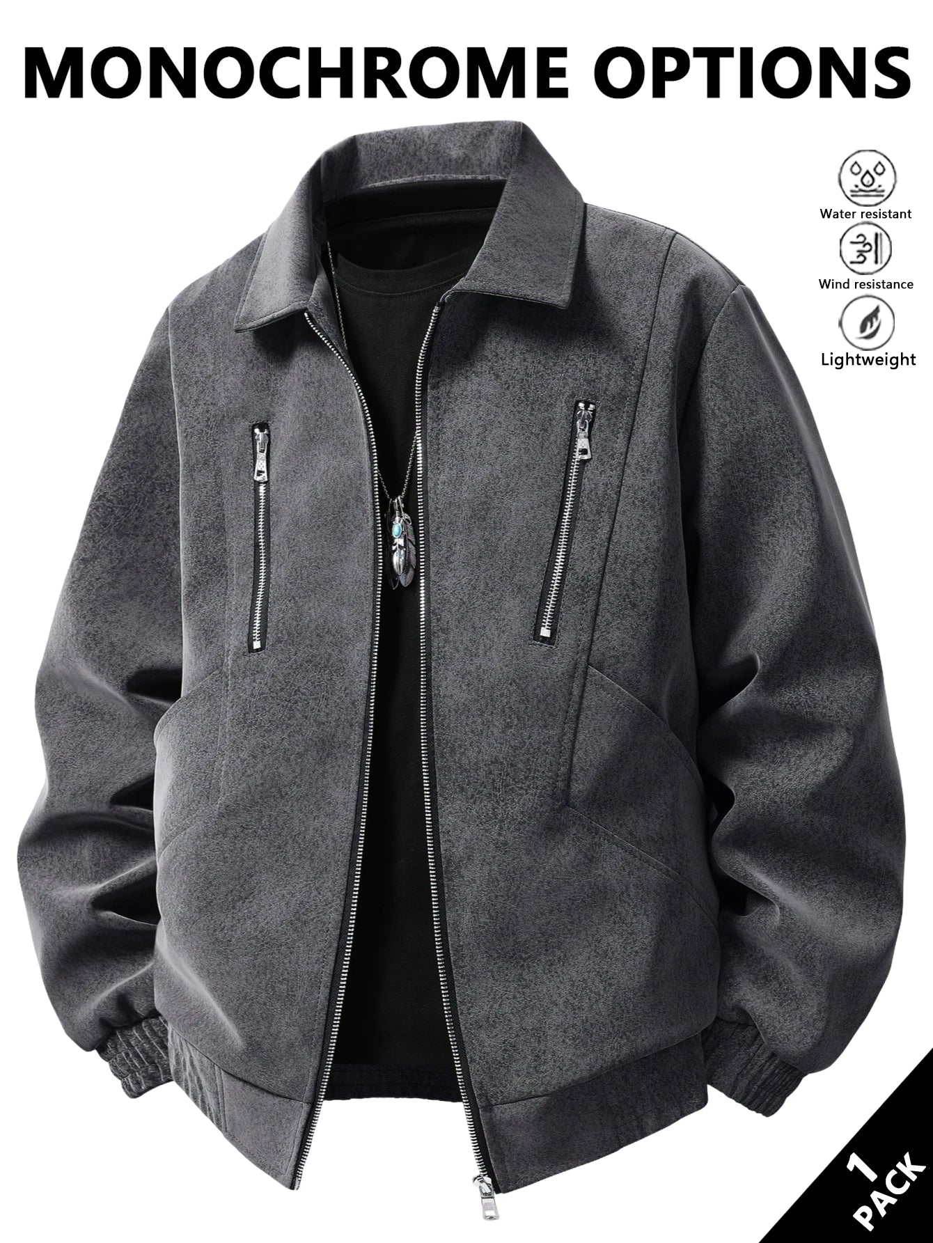 Men's Leather Jacket with a Lapel Collar, a Neat Lapel Design, Windproof and Cold-Resistant, Suitable for Daily Commuting, Light Business in the Workplace, Casual Dating, Autumn and Winter Outings, Friend Gatherings, and Shor