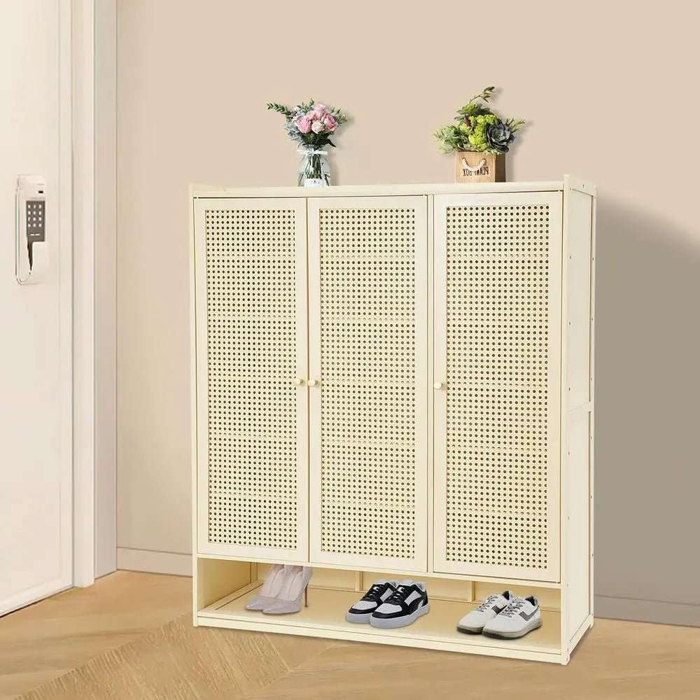3-Door Large Capacity Shoe Cabinet, 90x32x107cm, Ideal for Living Room, Bedroom, and Entranceway Storage