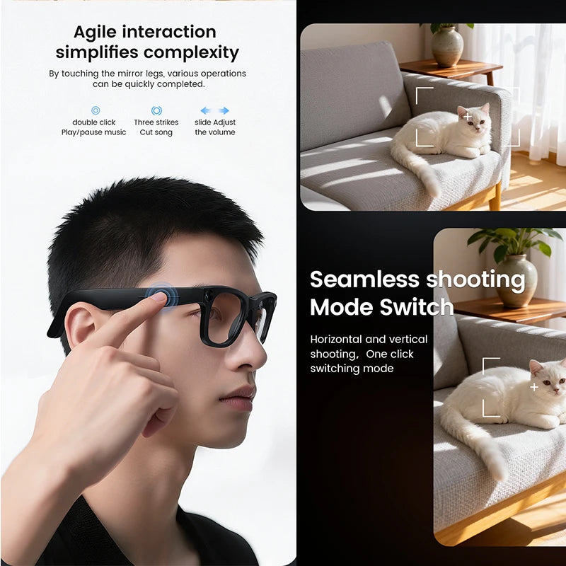 E02C Smart Glasses HD Photo Video Record OpenAI Real-time Translation Touch Photochromic Lenses Bluetooth Call Music Glasses