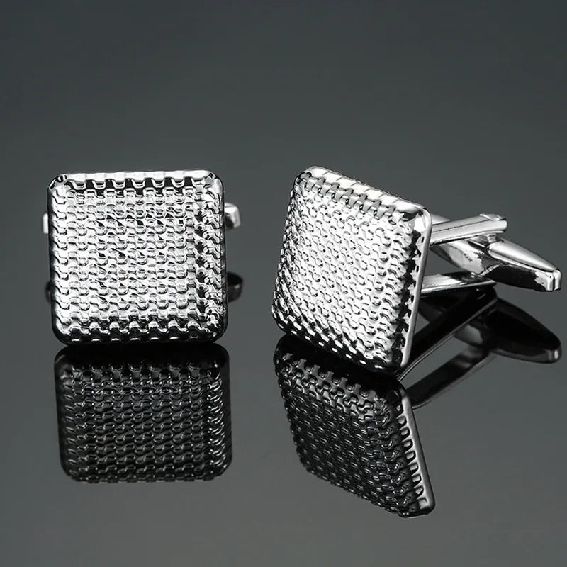 Cufflinks For Men Luxury Silvery Cuffs Retro Metal Cuff Links Mens French Square Button Shirts Business Jewelry Gift For Wedding - Free Item.