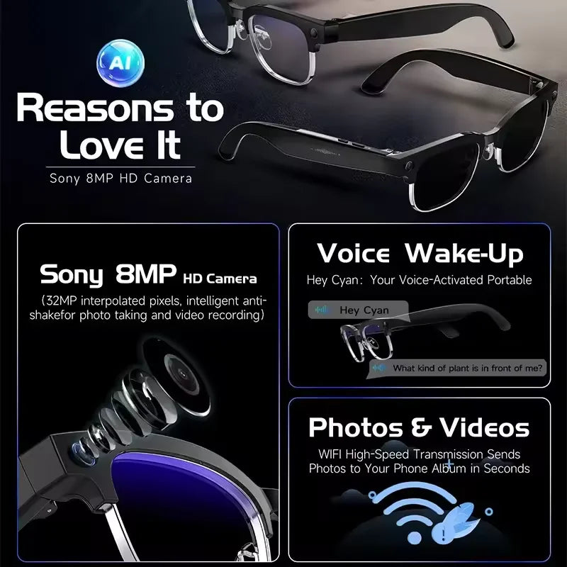 2026 New Smart AI Glasses 800W Shooting Camera HD Photo Video Voice Call Translation Waterproof Bluetooth AI Motorcycle Glasses