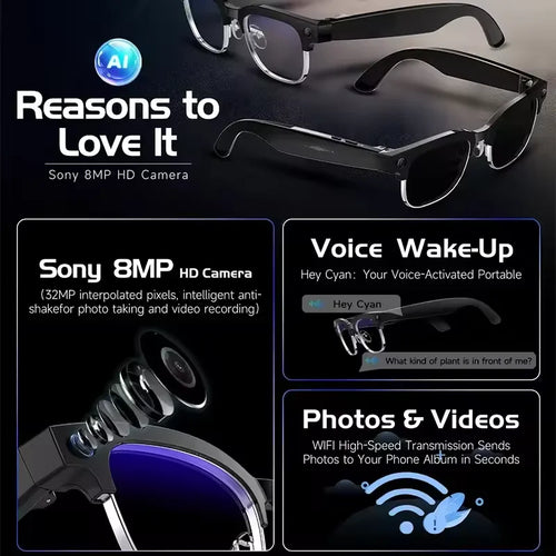 2026 New Smart AI Glasses 800W Shooting Camera HD Photo Video Voice Call Translation Waterproof Bluetooth AI Motorcycle Glasses