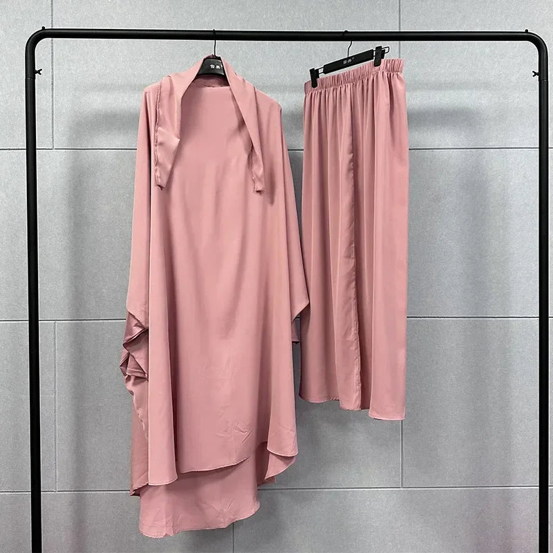 Ramadan Abayas Sets  2 Piece Set Muslim Women Hijab Dress Prayer Garment Abaya Long Khimar Arab Gown  Islamic Clothes Robe