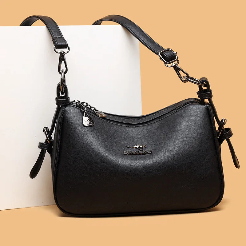 Fashionable Street-Style Women's Crossbody Bag Single Shoulder Personality PU Leather Medium Square Bag Zipper Closure Daily Use