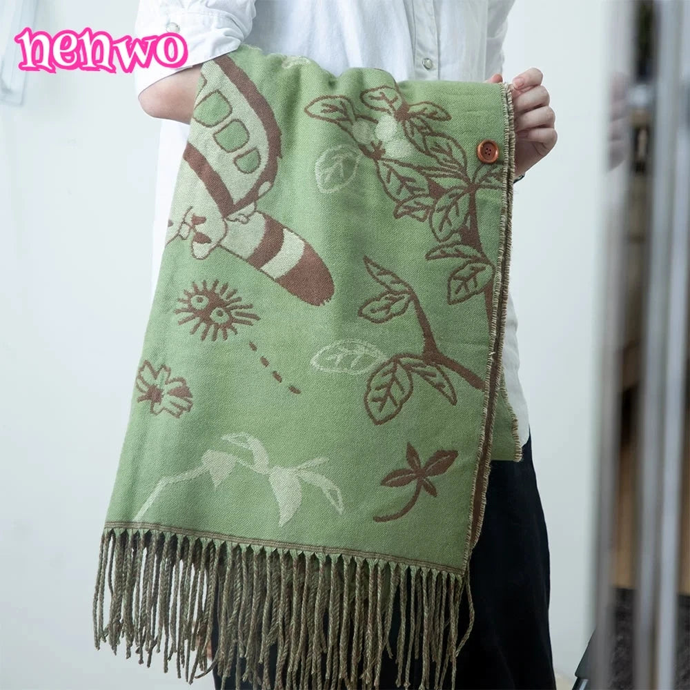 Scarfs Niche Scarf Shawl Fashionable Versatile Cute Cartoon Thickened Double-sided Winter Warm Button Scarf Girls Dual-purpose