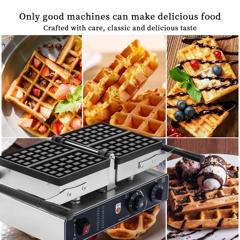 2 Slice Waffle  Machine Commercial Bread Baker with Non-stick Plate Timer and Temperature Control