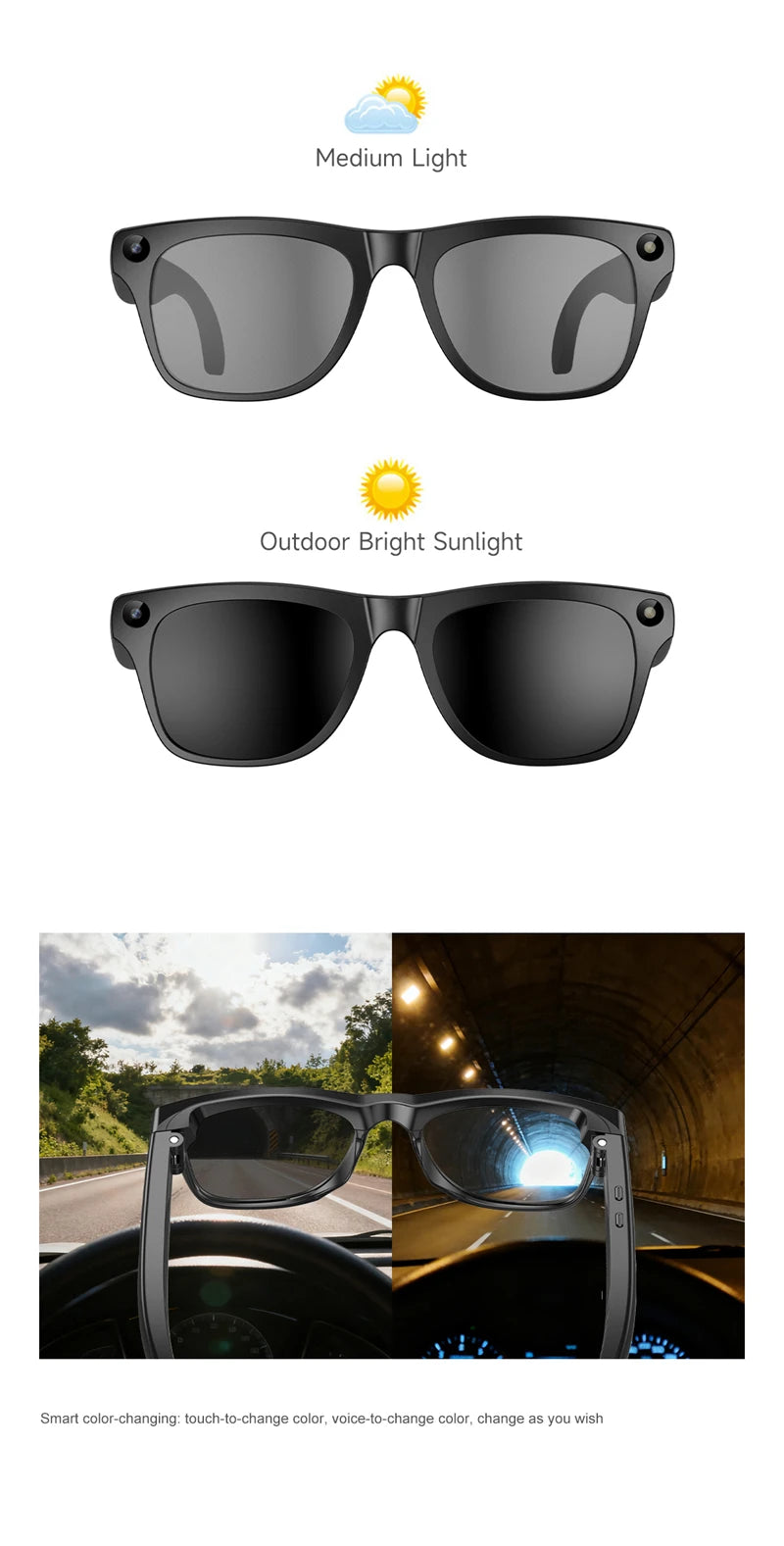 4k Smart AI Bluetooth Glasses HD 800W pixel Shooting Waterproof Camera Photo Video Voice Call Translation Smart Glasses 2026