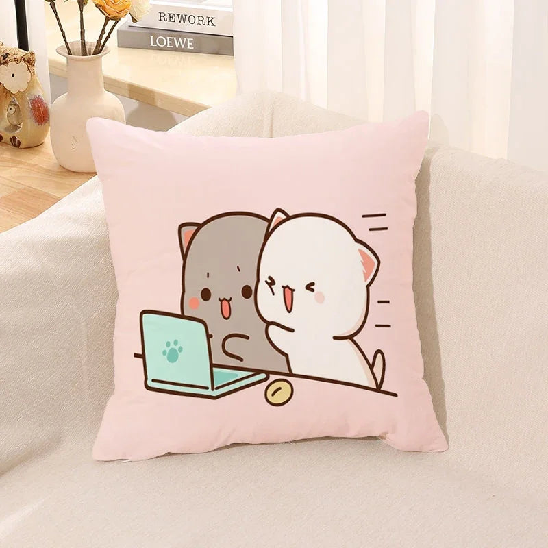 Pillow Cover Square Cushion  for Bed Car Office Peach Mochi Cat Decorative  Anime  Room