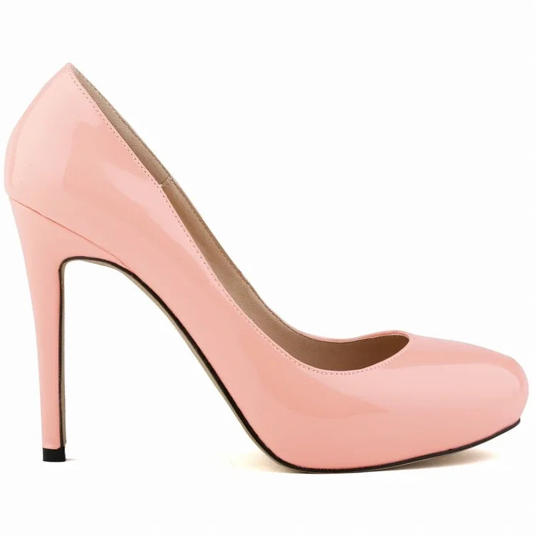 Women Pumps Sexy 11cm Platform Fashion Patent Leather Round Toe High Heels Shallow Lady Office Party Wedding Shoes Large Size 43
