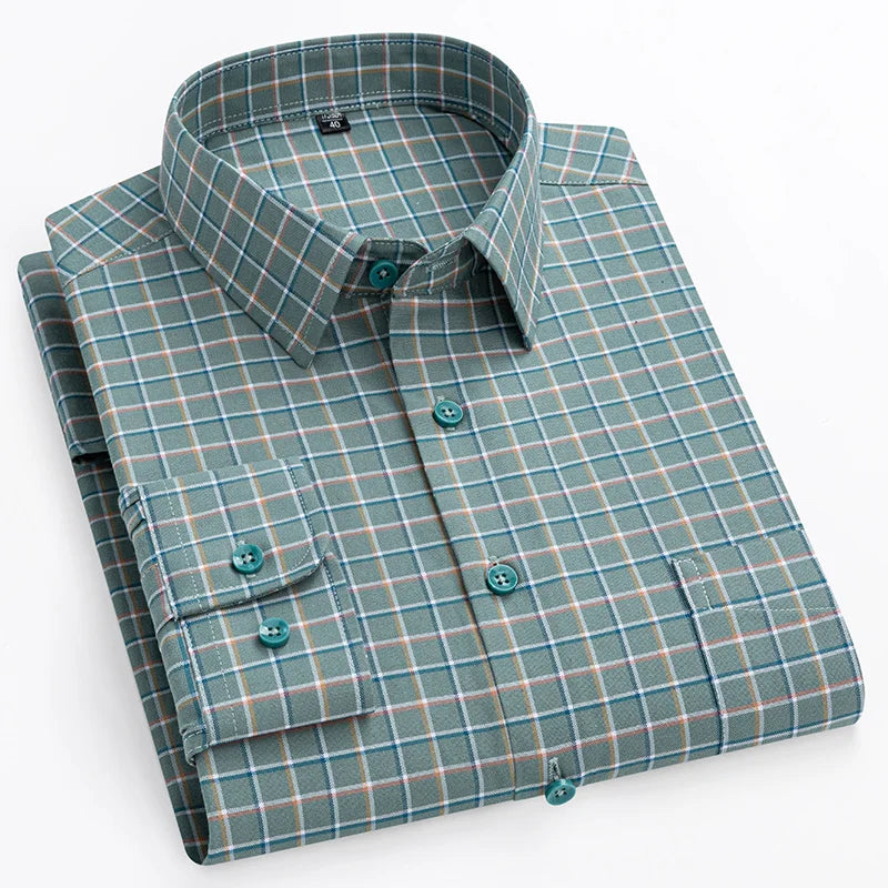 New in shirt plus size 14xl100%cotton long-sleeve shirts for men slim fit formal plain shirt soft plaid striped business clothes