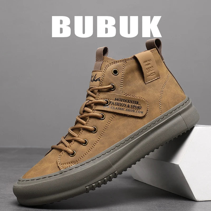 Bubuk New Trendy Fashion Men's Motorcycle Boots Soft Upper Sole Comfortable Mid-Top Design Ankle Boots Men's Fashion Lace-Up Sneakers Casual Sports Shoes