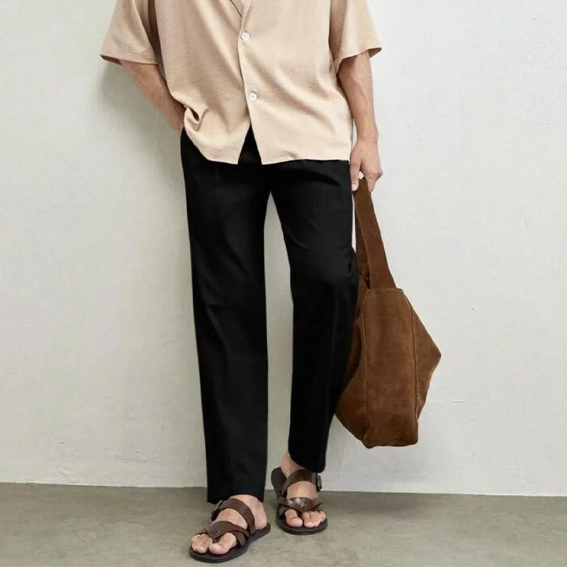 New Men's Drapey Dress Pants, Slightly Tapered, Loose Fit, Korean Style, Elegant and Casual, Solid Color, with a High-End Drape Effect
