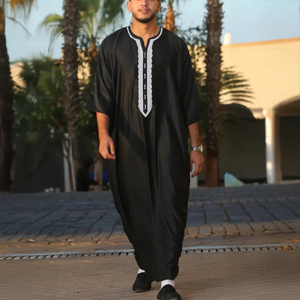Arab Islamic Embroidered Kaftan Robe with Side Pockets Men Women