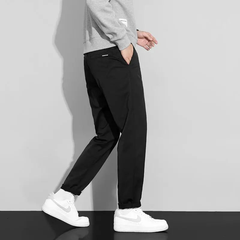 Men's Khaki Casual Trousers Slim Fit Tapered Leg Business Daily Pants