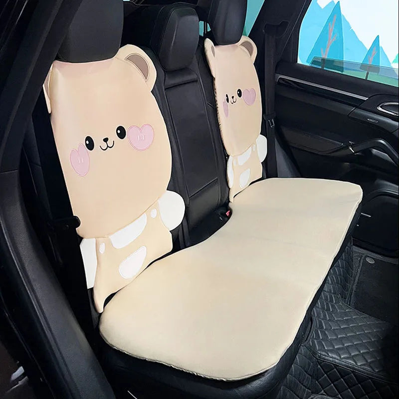 Cute Cartoon Animal Car Seat Covers Cushion Breathable Ice Silk Universal For Women Ladies Gifts Auto Interior Decor Accessories
