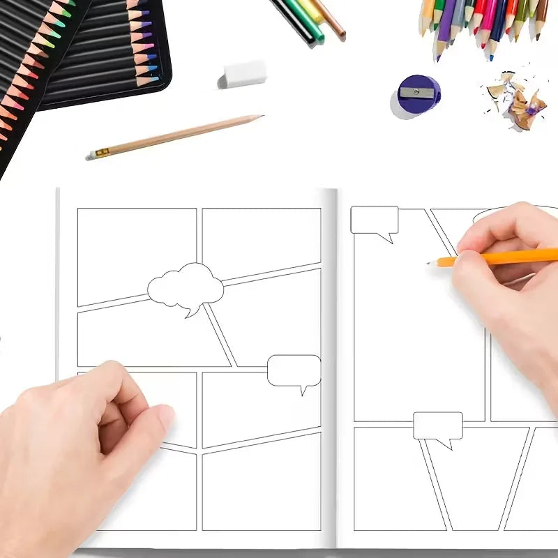 100-Page Blank Comic Book Template for Artists & Writers - Vibrant Cartoon Design with "Create Your Own Comic Book" Text