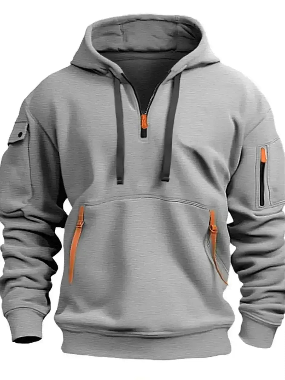 Half Zipper Men's Tactical Hoodies Solid Warm Fleece Military Sweatshirts Multi Pockets Male Hooded Jackets Thick Outdoor Polar