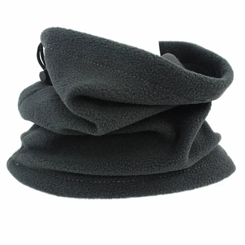 Unisex Faux Fleece Drawstring Scarf Solid Color Winter Outdoor Neck Warmer Adjustable Windproof Scarf Men Fashion Snood Scarves