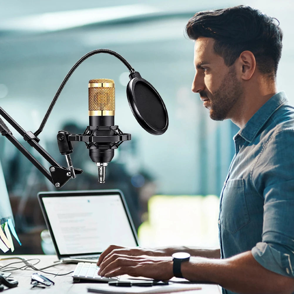Podcast Equipment Bundle with BM800 Microphone and V8 Sound Card Podcast Equipment Metal Shock Mount Perfect for Phone PC DJ