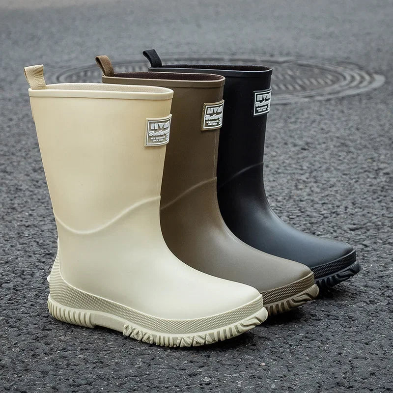 Fashionable Mid-Calf Women's Rain Boots Waterproof Slip-Resistant Thick Bottom Cute Outerwear PVC Material Low Heel Pure Color - Free Item Weekend (50% off).