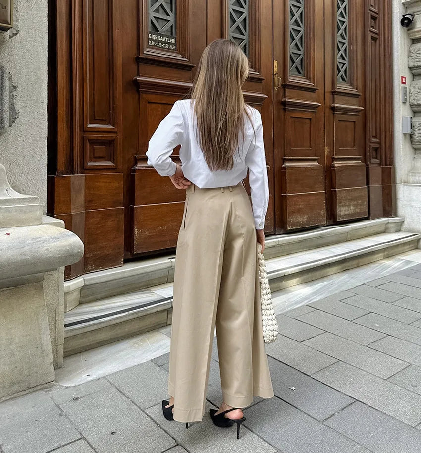 Commuting Fashion Pleated Khaki Casual Trousers for Women in Autumn 2025, with A Design Sense of Nine Inch Wide Leg Pants