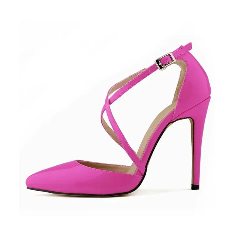 Women Pumps 2026 Summer Slippers Outdoor Casual Sexy Pointed Toes Hollow Stilettos Cross Strap High Heels Female Wedding Shoes