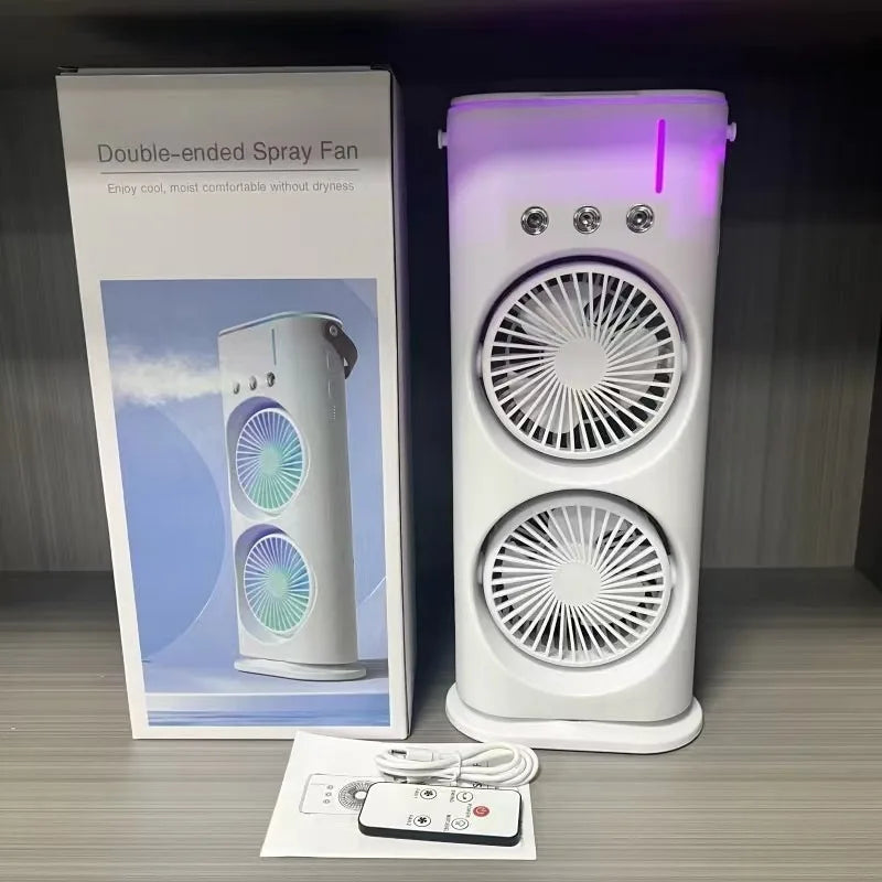 New 3 in 1 Dual-head Fan Household Mini Air Cooler LED Night Light Portable Humidifier Air Adjustment Fan for Office, Home