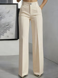 Women's High Waist Dress Pants - Flowy Straight Leg Trousers, Minimalist Office Tailored Pants