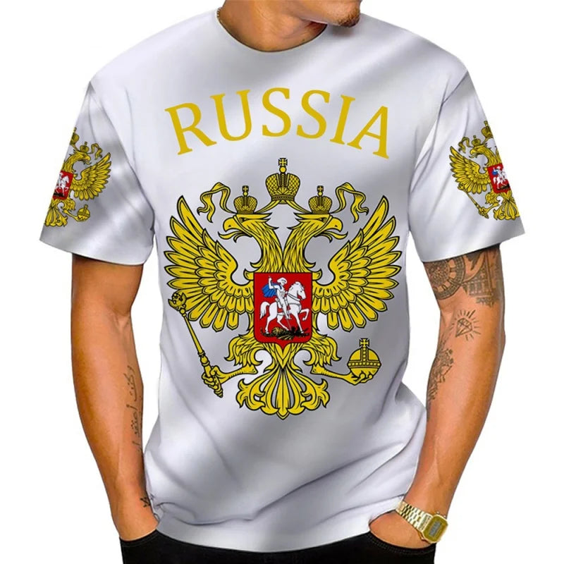 Russia Flag Pattern T Shirt For Men National Emblem 3D Printed T-Shirts Summer Casual Round Neck Tees Loose Short Sleeve Tops