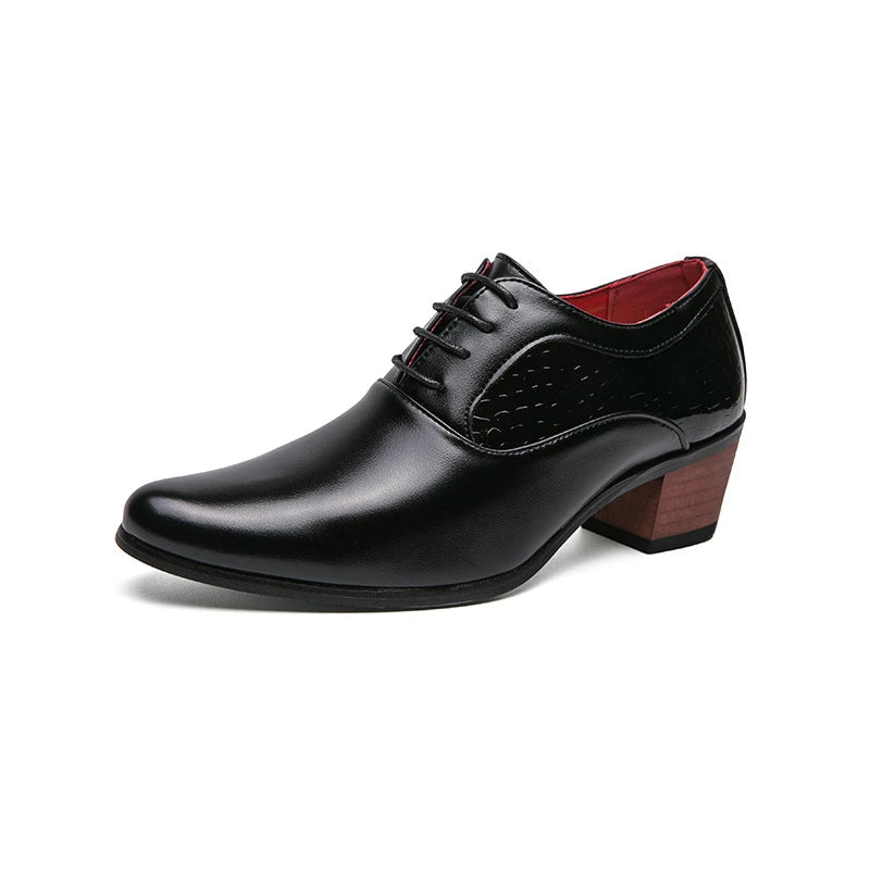 Pointed High Heel Leather Shoes For Men In British Business And Casual Heightened Wedding Shoes Korean Style Shiny Hairstylist
