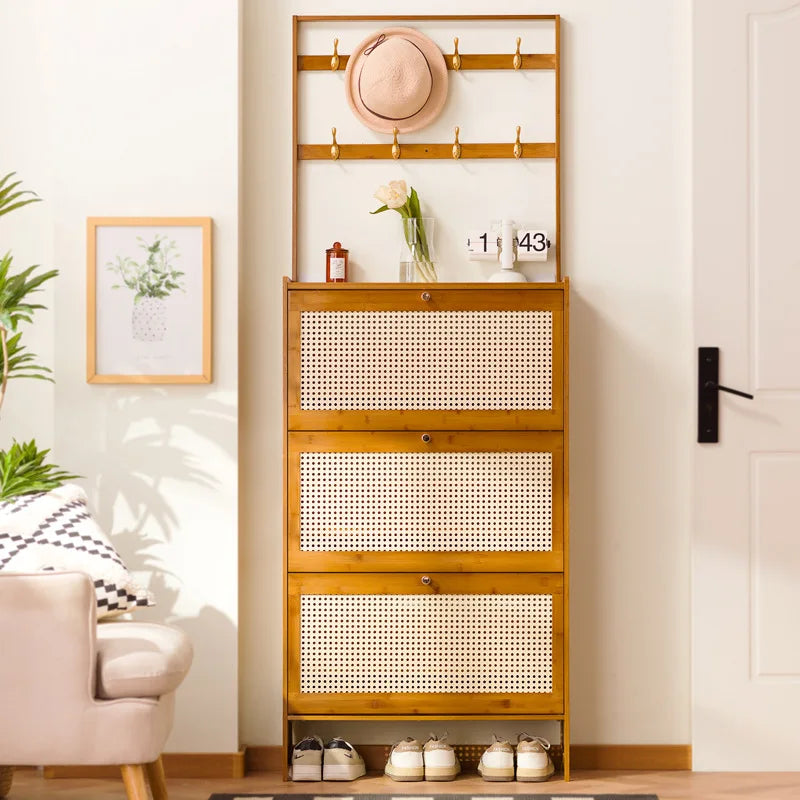 Shoe cabinet entrance household large-capacity home shoe rack storage artifact space-saving indoor rental house solid wood