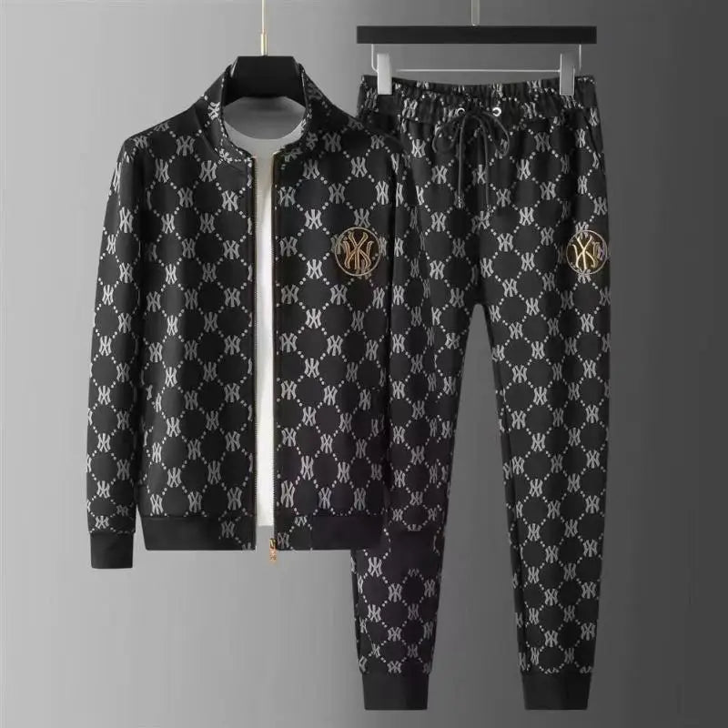 2024 sports suit men's spring and autumn light luxury embroidered men's handsome sweater two-piece set slim fit casual suit