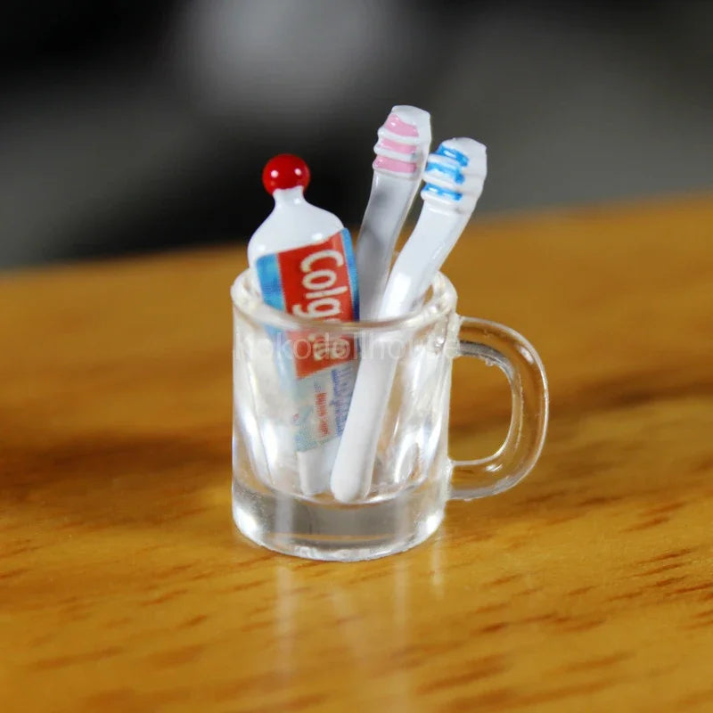 1/12 dollhouse miniature mini cup toothpaste toothbrush for ob11 blyth bjd pullip doll house furniture accessories toy - Free Item
