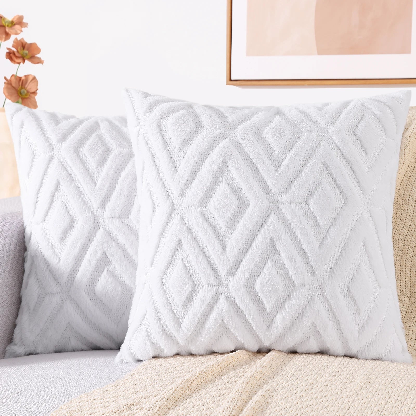 HAPIHAPPY Decorative Throw Pillow Covers 45X45 Set of 2 Soft Plush Pillow Case Pillow Covers Bed Sofa Living Room Pillow Covers