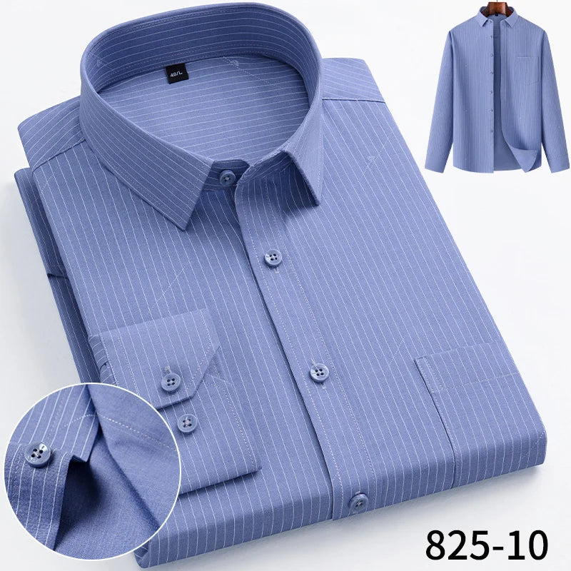 Fashion Casual Solid Strip Casual Shirts For Men Dress Shirts Long Sleeve Shirts Classic Bamboo Fabric Male Social Office Shirts